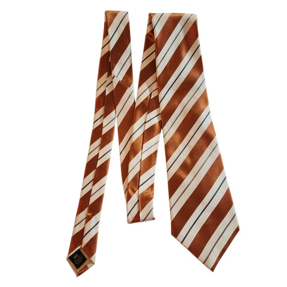 Countess Mara Mens Silk Tie Lot 2 Orange White Striped Geometric Neckties 59 in - Picture 8 of 12